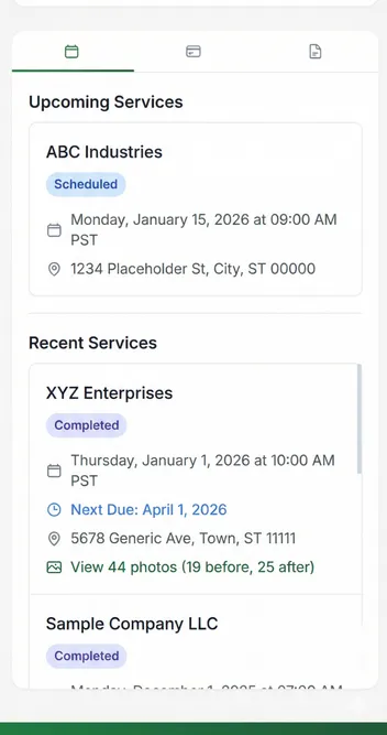 VVC Client Portal - View cleaning reports, before/after photos, and schedule appointments